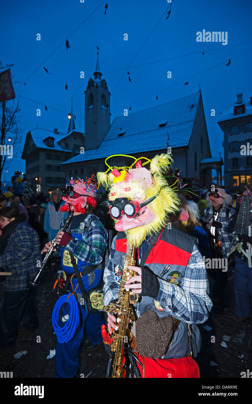 Europa, Schweiz, Luzern, Fasnact Frühling Karneval, Morgenstraich Morning parade Stockfoto
