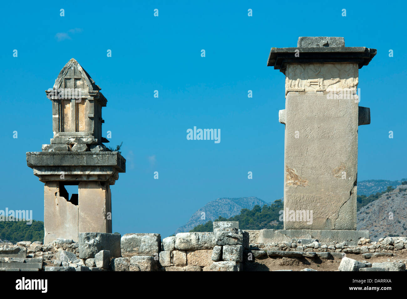 Asien, Ägypten, Provinz Mugla, Kinik, Xanthos, Harpyienmonument (um 480 v. Chr) Auch Harpiengrab Und verbindet Ein Pfeilergrab Stockfoto
