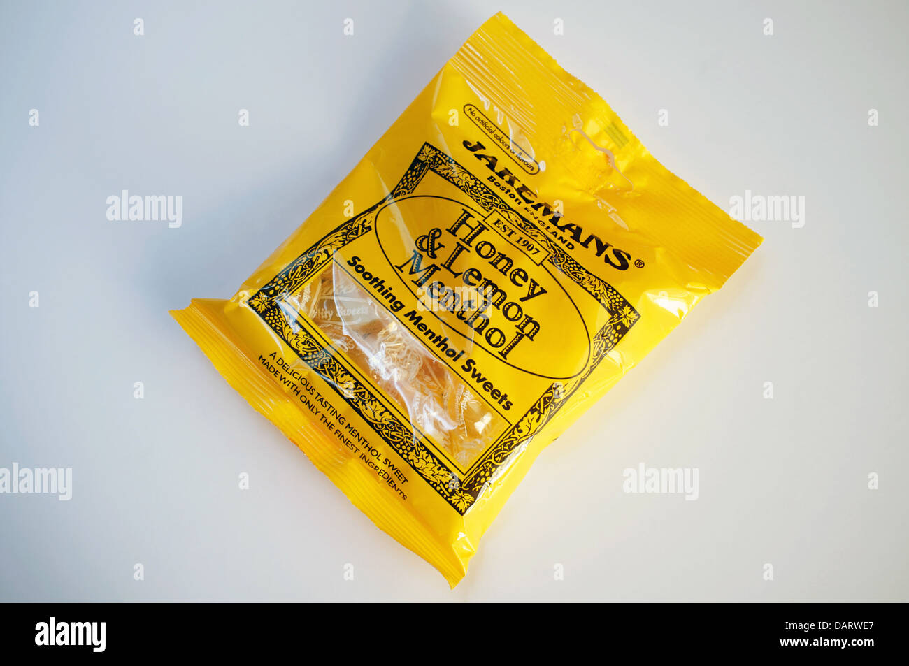 Jakemans Honig & Zitrone beruhigende Menthol Bonbons Stockfoto