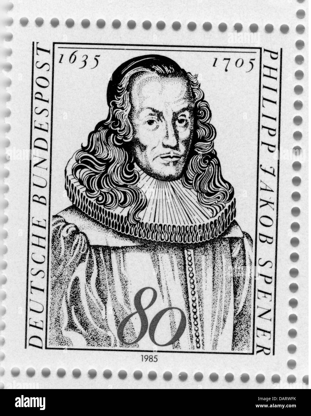 Spener, Philipp Jacob, 13.1.1635 - 5.2.1705, deutscher Geistlicher (Lutheraner), Porträt, Briefmarke, 20. Jahrhundert, Stockfoto