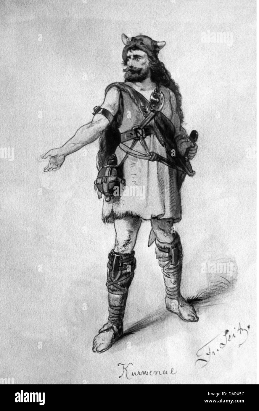 Theater, Oper, Tristan und Isolde, von Richard Wagner, Figur von Kurwenal, von Franz von Seitz (1817 - 1883), Lithographie, 19. Jahrhundert, Zusatzrechte-Clearences-nicht vorhanden Stockfoto