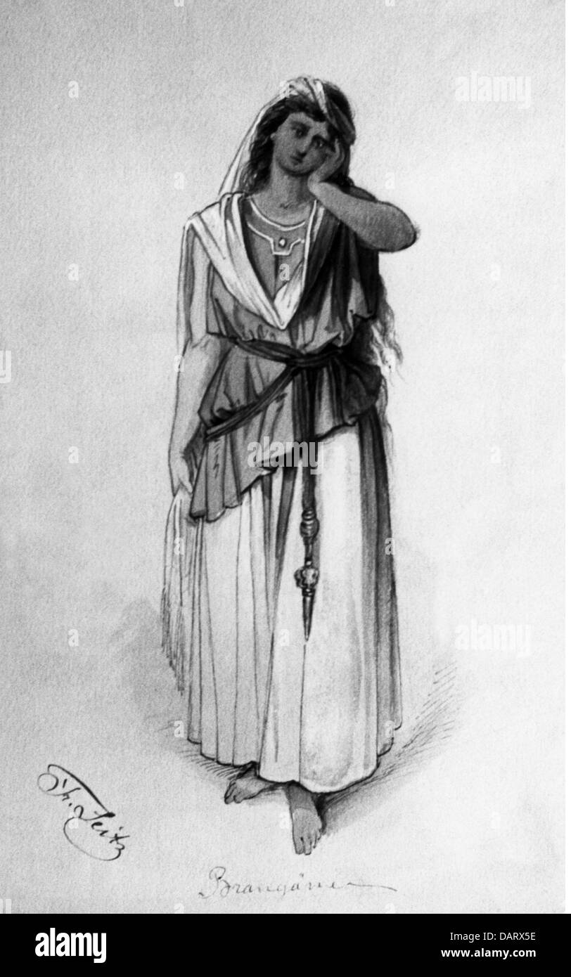 Theater, Oper, Tristan und Isolde, von Richard Wagner, Figur von Brangäne, von Franz von Seitz (1817 - 1883), Lithographie, 19. Jahrhundert, Zusatzrechte-Clearences-nicht vorhanden Stockfoto