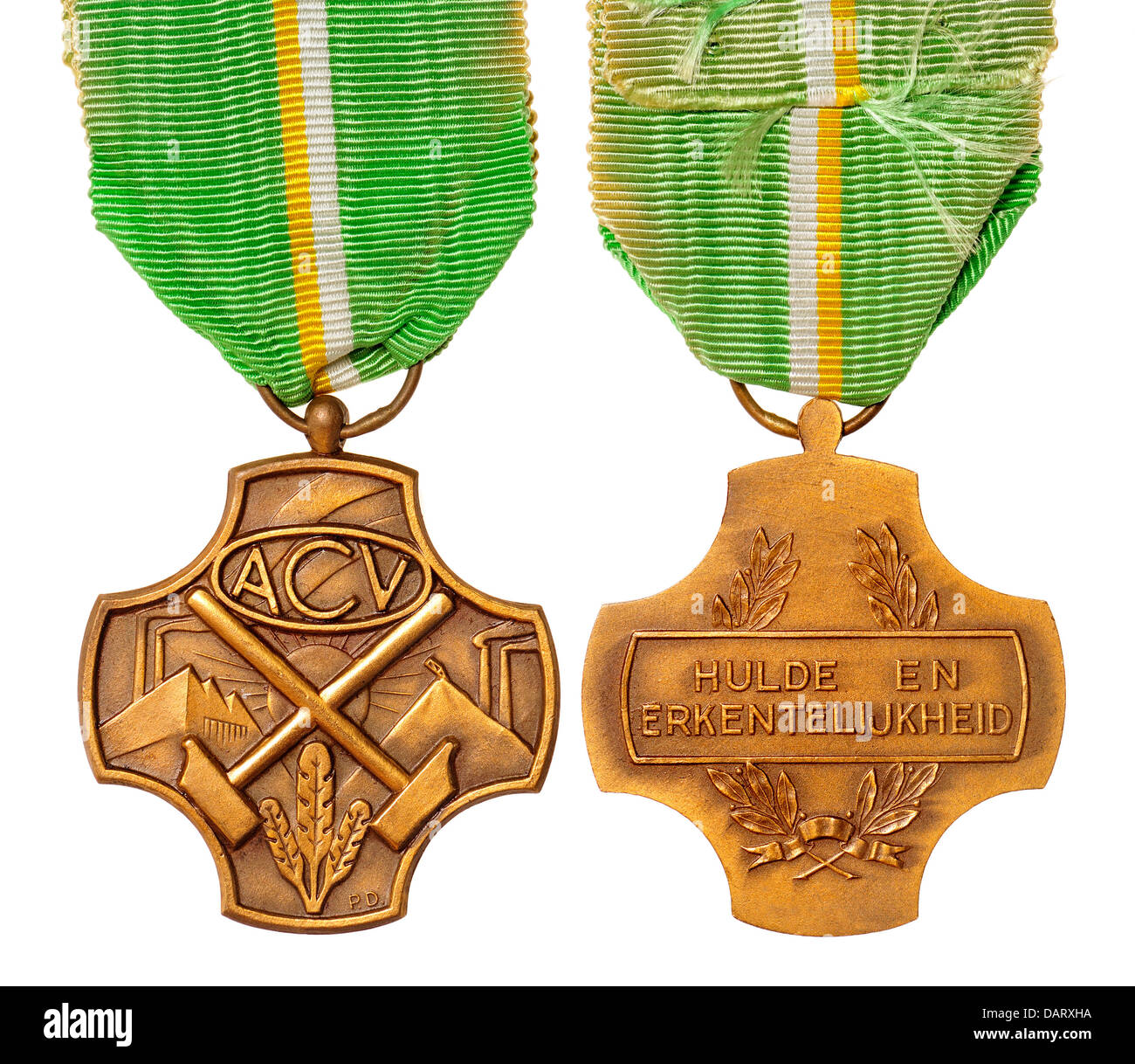 Medaille für langjährige Mitgliedschaft von den christlichen Gewerkschaftsbund (Confédération des Syndicats Chrétiens) Stockfoto