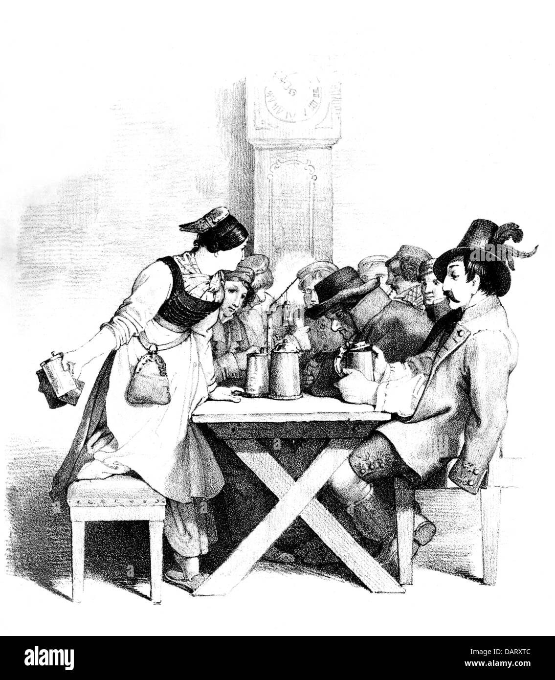 Gastronomie, Gaststätte, Taproom, Lithographie, von Philipp von Foltz, (1805 - 1877), aus dem Volksleben III, 19. Jahrhundert, Zusatzrechte-Clearences-nicht vorhanden Stockfoto