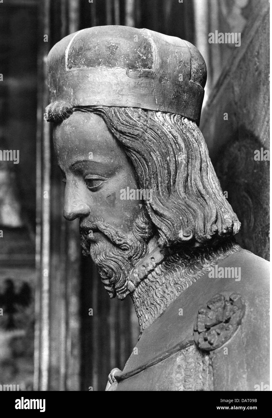 Wenceslaus I. "der heilige" ca. 907 - 28.9.929, Herzog von Böhmen 13.2.921 - 28.9.929, Porträt, Kopf der Statue in Wenceslaus' Chappel, St. Vitus Dom, Prag, Kreis von Peter Parler, ca. 1373, Postkarte, 1930er Jahre, Stockfoto