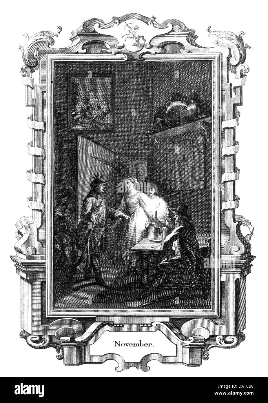 Kalender monat Bild, November, Kupferstich von Johannes Esaias Nilson, Augsburg, ca. 1750, Artist's Urheberrecht nicht geklärt zu werden. Stockfoto