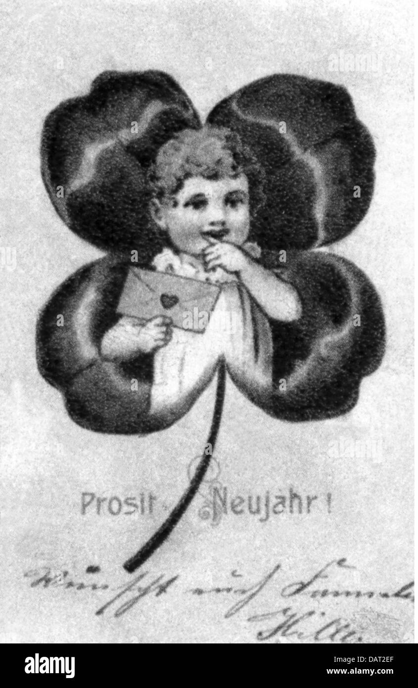 Festlichkeiten, Silvester, 'Frohes Neues Jahr', Grußkarte für Silvester, vor 1914, zusätzliche-Rechte-Clearenzen-nicht verfügbar Stockfoto