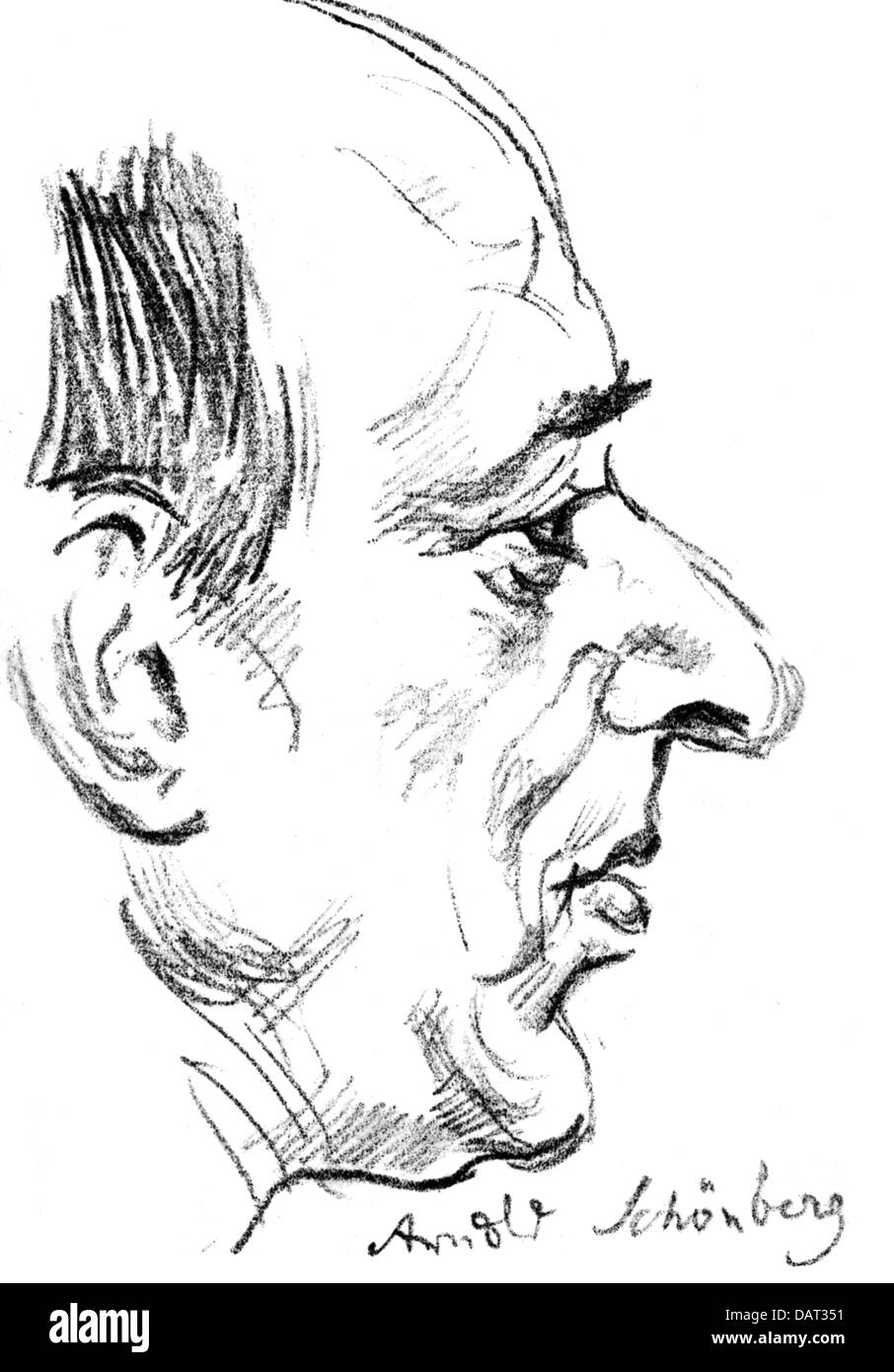 Schönberg, Arnold, 13.9.1874 - 13.6.1951, österreichischer Musiker (Komponist), Porträt, Zeichnung, 20. Jahrhundert, Stockfoto