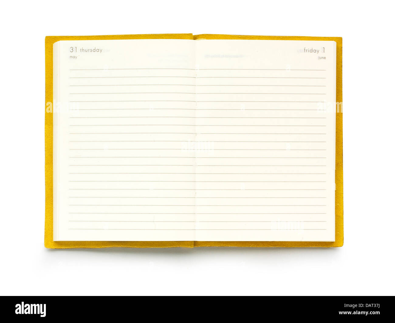 gelbe Tagebuch Notizbuch auf einem weißen Hintergrund ausschneiden Stockfoto