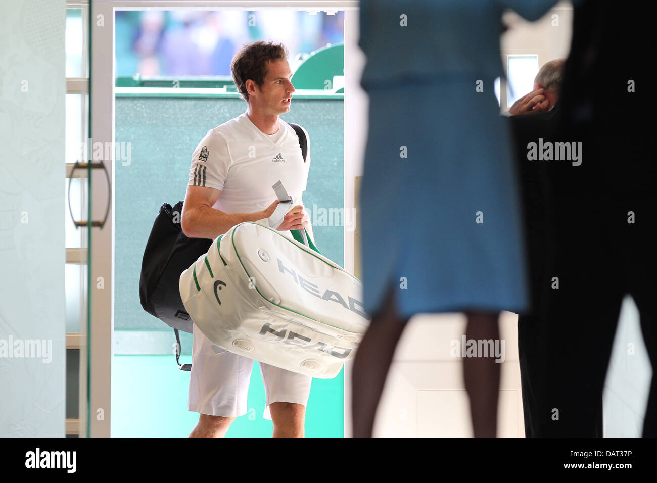Andy Murray in der AELTC nach dem Spiel in Wimbledon Tennis Championships 2013 Stockfoto