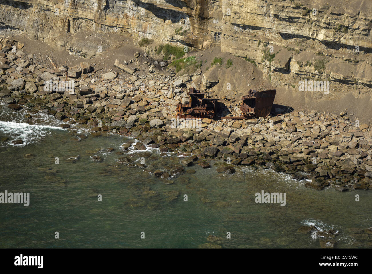 Luftaufnahme des zerstörten Fischerboot. Stockfoto