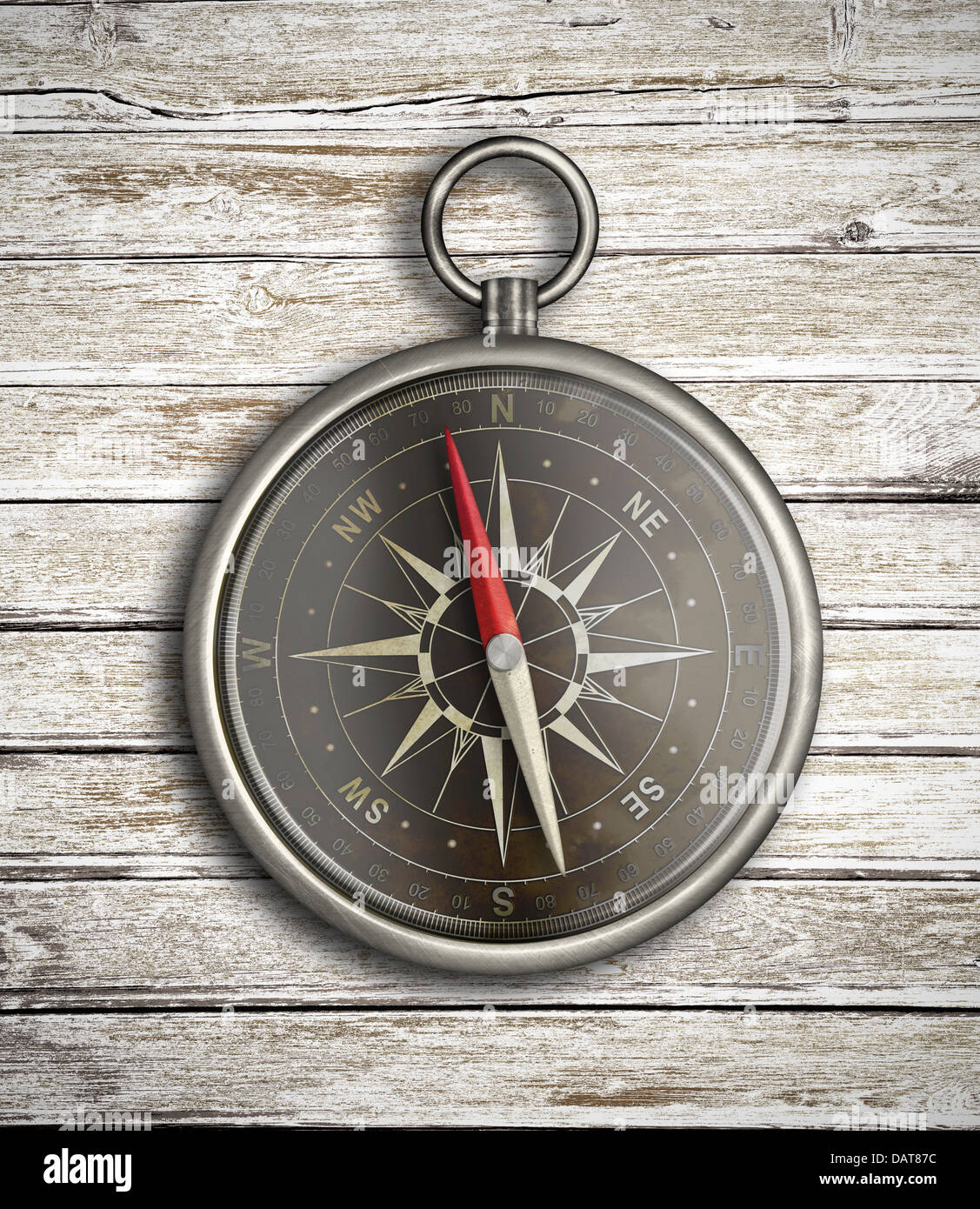 Vintage Kompass über Holz Hintergrund Stockfoto