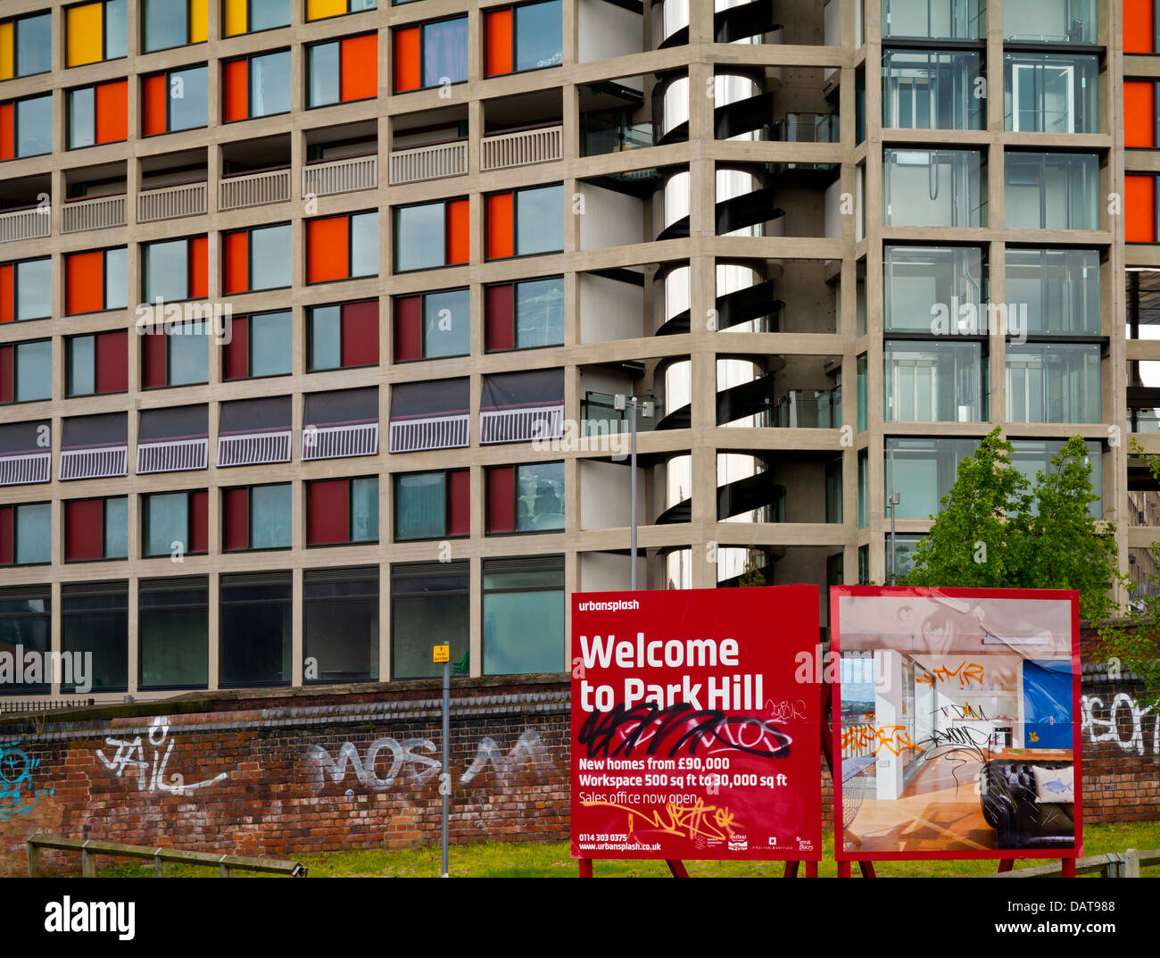 Detail der Park Hill Wohnungen Sheffield England UK unter Denkmalschutz wurde 1961 eröffnet und renoviert von Urban Splash Stockfoto