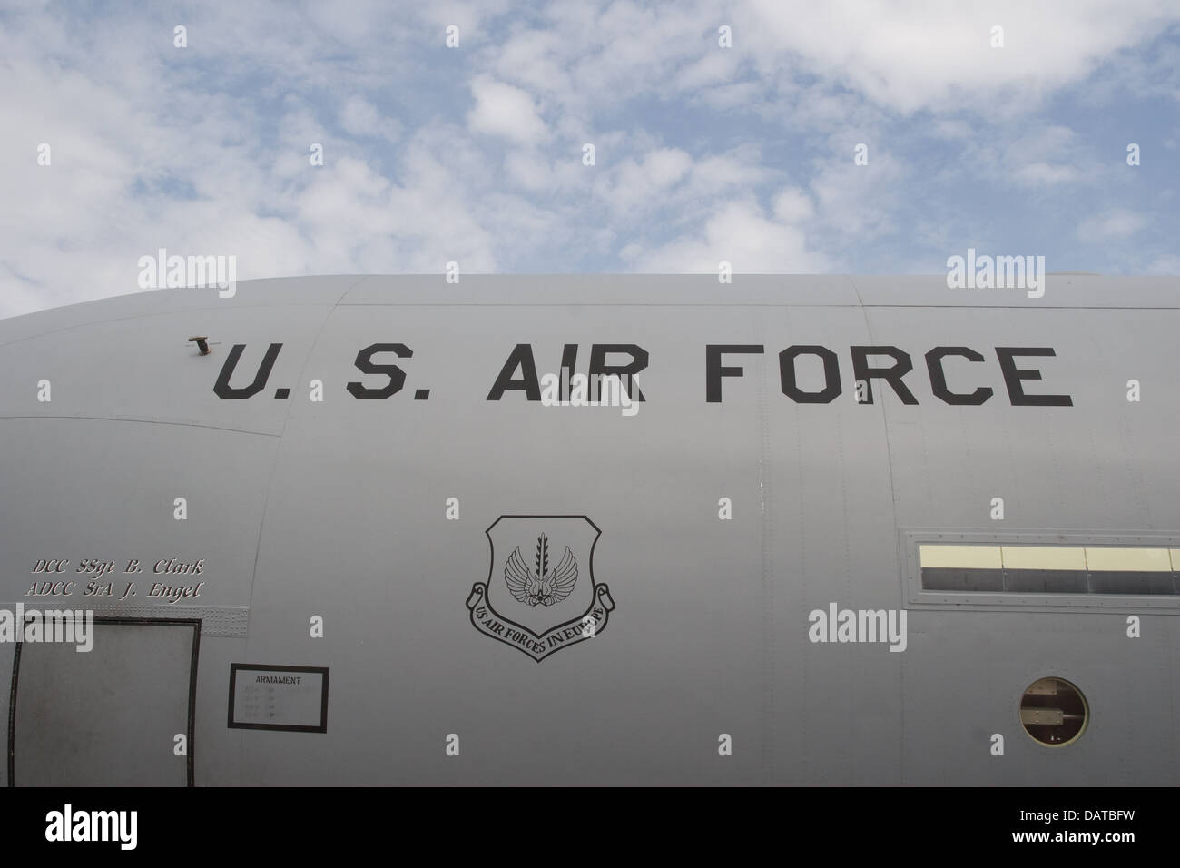 US Air Force Logo auf Seite von Militärflugzeugen am Royal International Air Tattoo (RIAT) Fairford 2011 Stockfoto