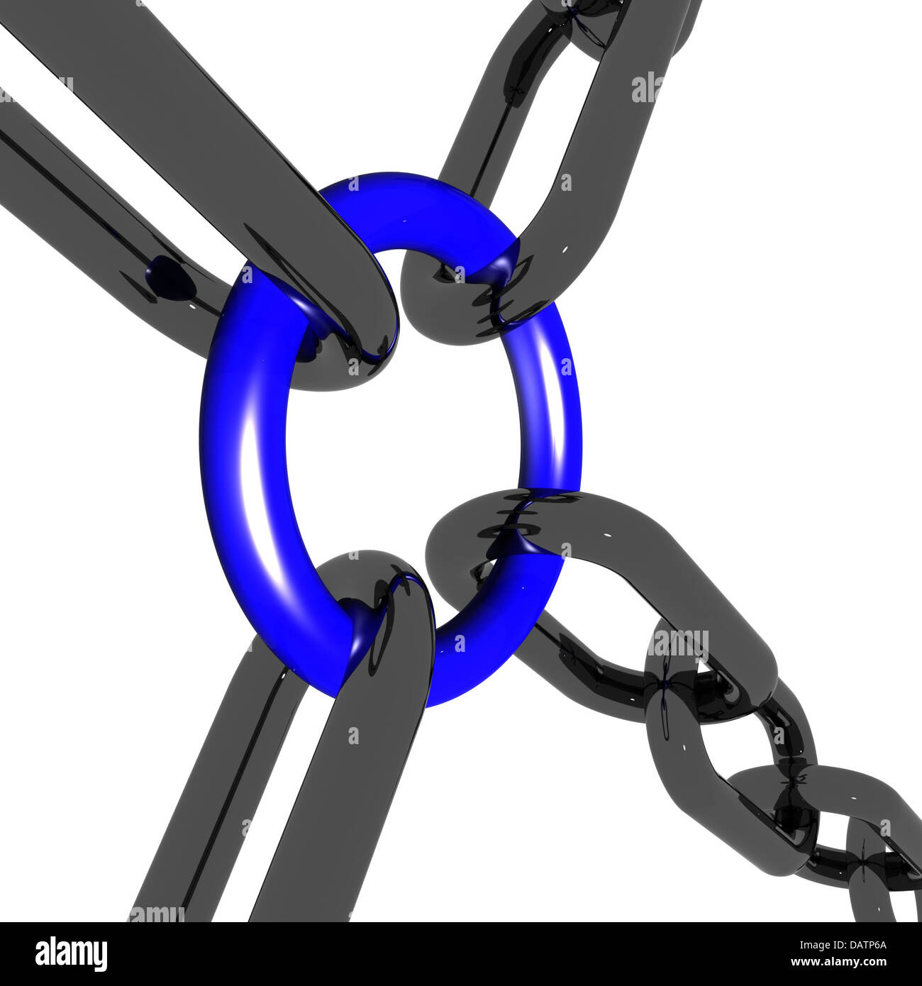 Vier blauen Link zeigt Verbindung und Zusammengehörigkeit Stockfoto