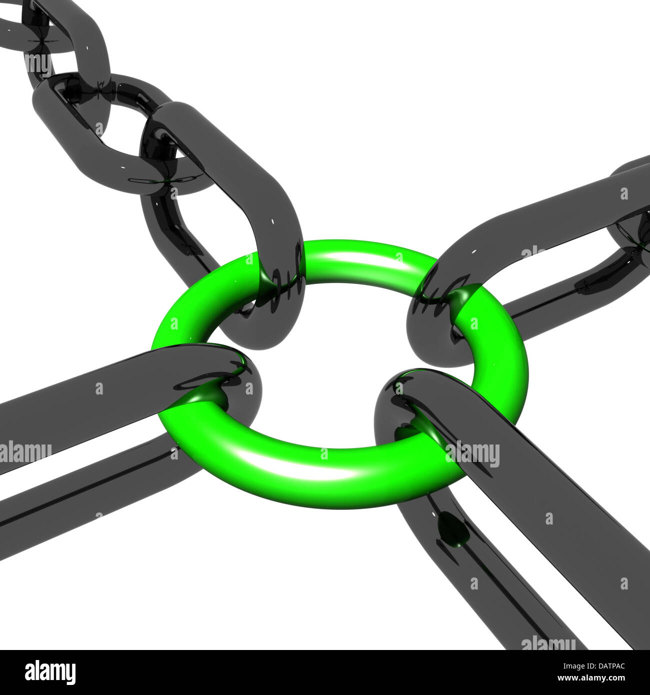 Vier grüne Link zeigt Verbindung und Zusammengehörigkeit Stockfoto