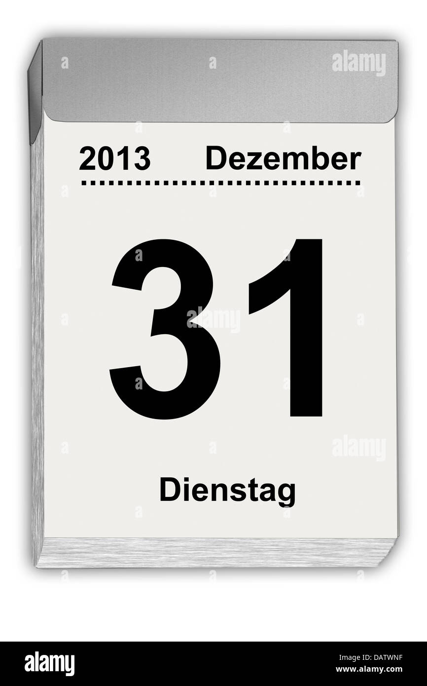 Abbildung einer Träne aus Kalender mit deutschen Blatt Dezember 31,2013 Stockfoto