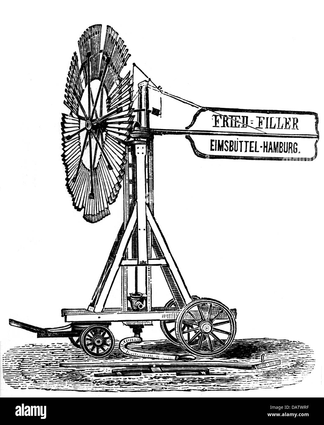 Energie, Wind, transportable Windräder, Friedrich Filler, Hamburg - Eimsbüttel, um 1875, zusätzliche-Rights-Clearences-not available Stockfoto