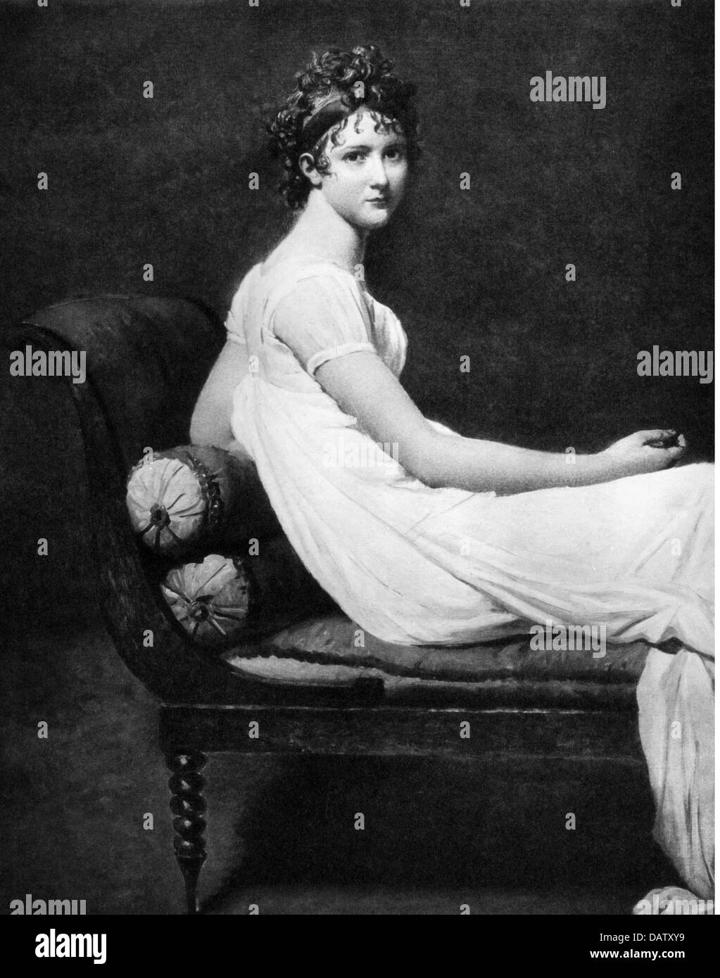 Recamier, Jeanne Francoise, 4.12.767 - 11.5.1849, französische Autorin/Schriftstellerin, Dame der Gesellschaft, halbe Länge, Gemälde von Jacques-Louis David, Detail, 1800, Stockfoto