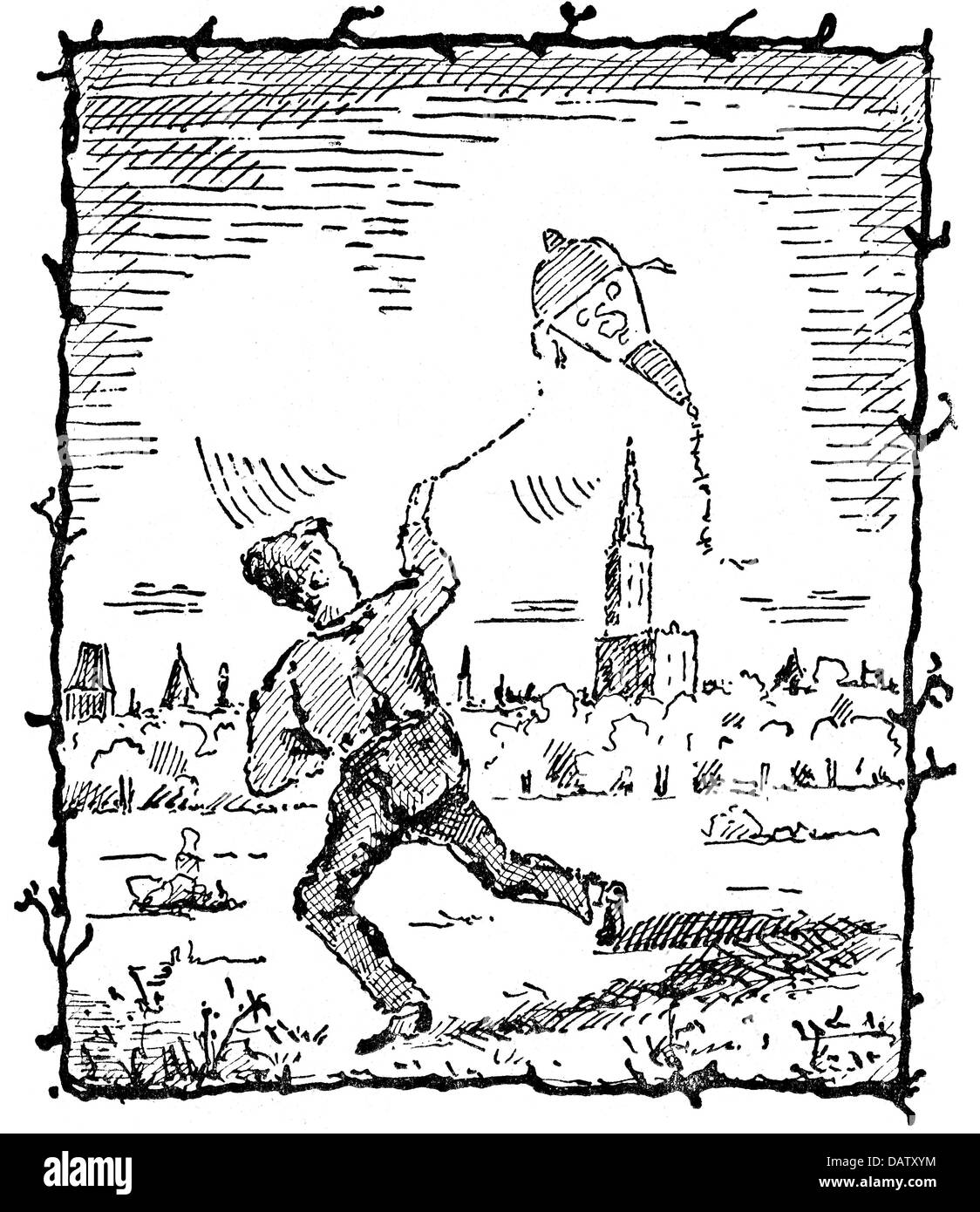 Freizeit, Kitelauf, Junge Drachen fliegen lassen, Zeichnung, um 1940, Zusatz-Rechte-Clearences-nicht vorhanden Stockfoto