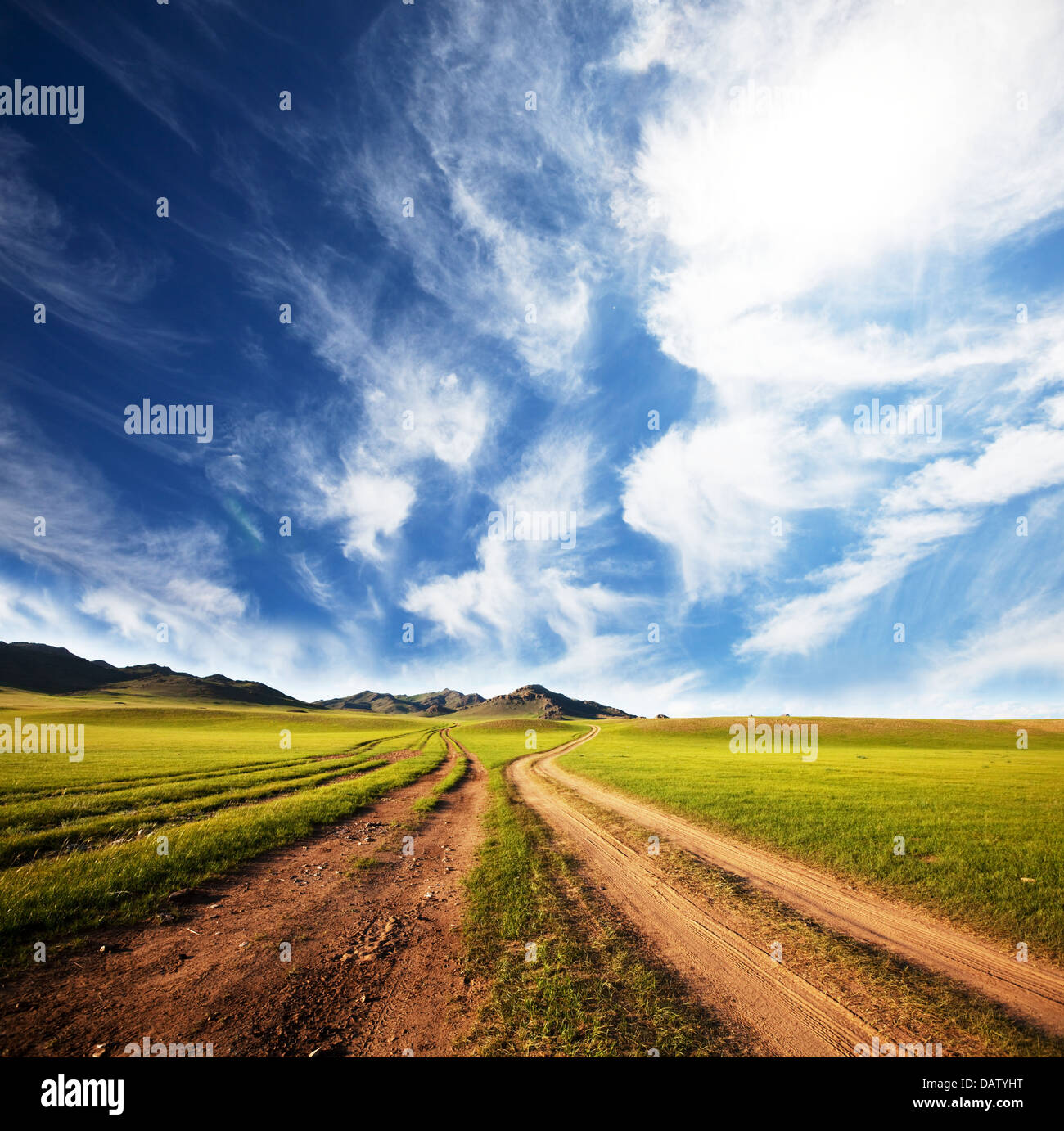 Straße im Feld Stockfoto