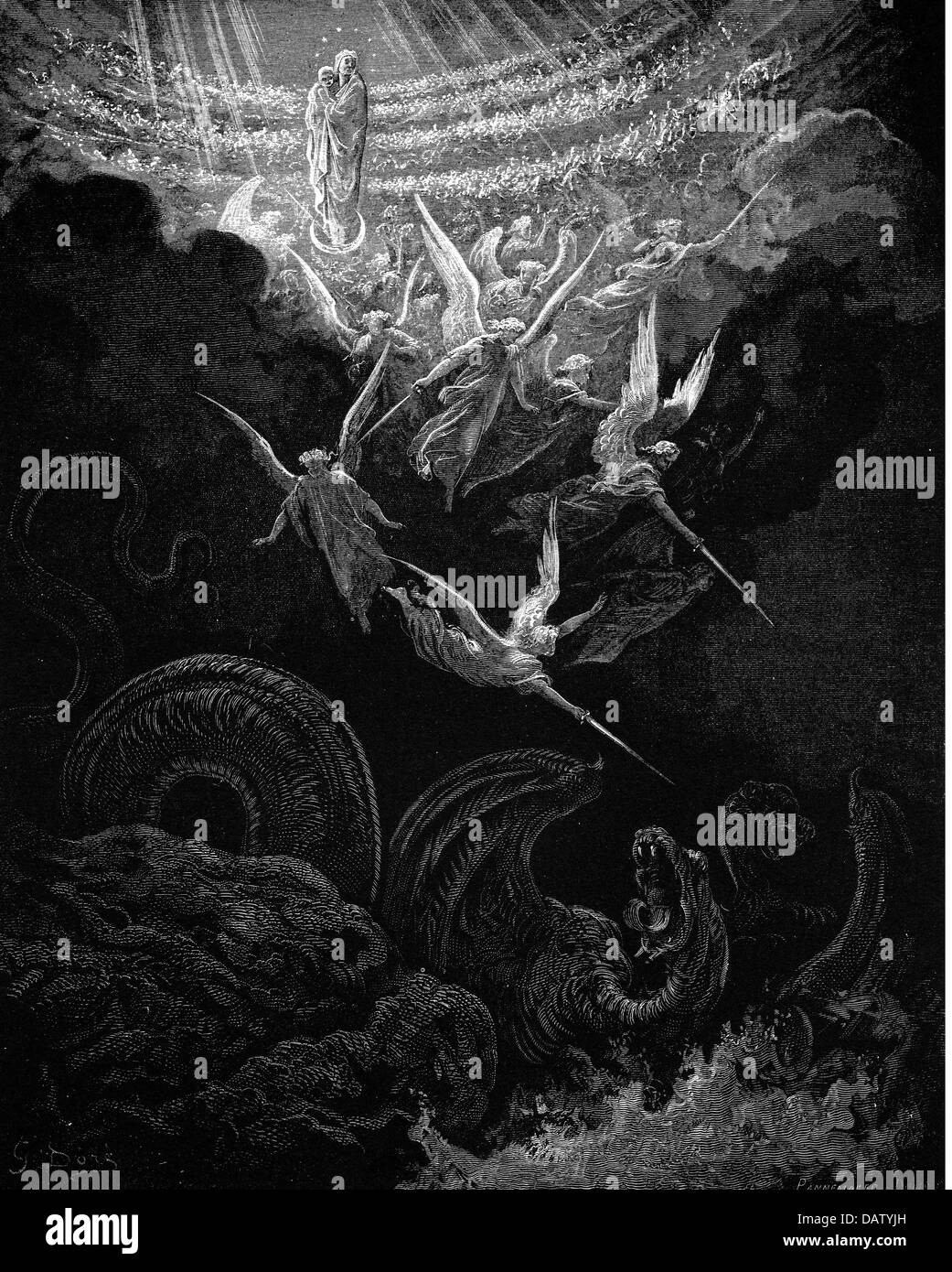 Religion, biblische Szenen, "Der gekrönte Jungfrau', Holzstich zur Bibel von Gustave Doré, 1866, Artist's Urheberrecht nicht gelöscht werden Stockfoto