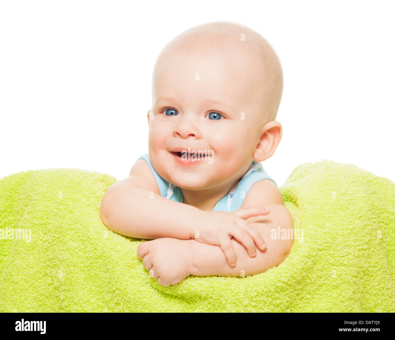 Ruhig und glücklich niedlich kleines Baby Boy close-up portrait Stockfoto