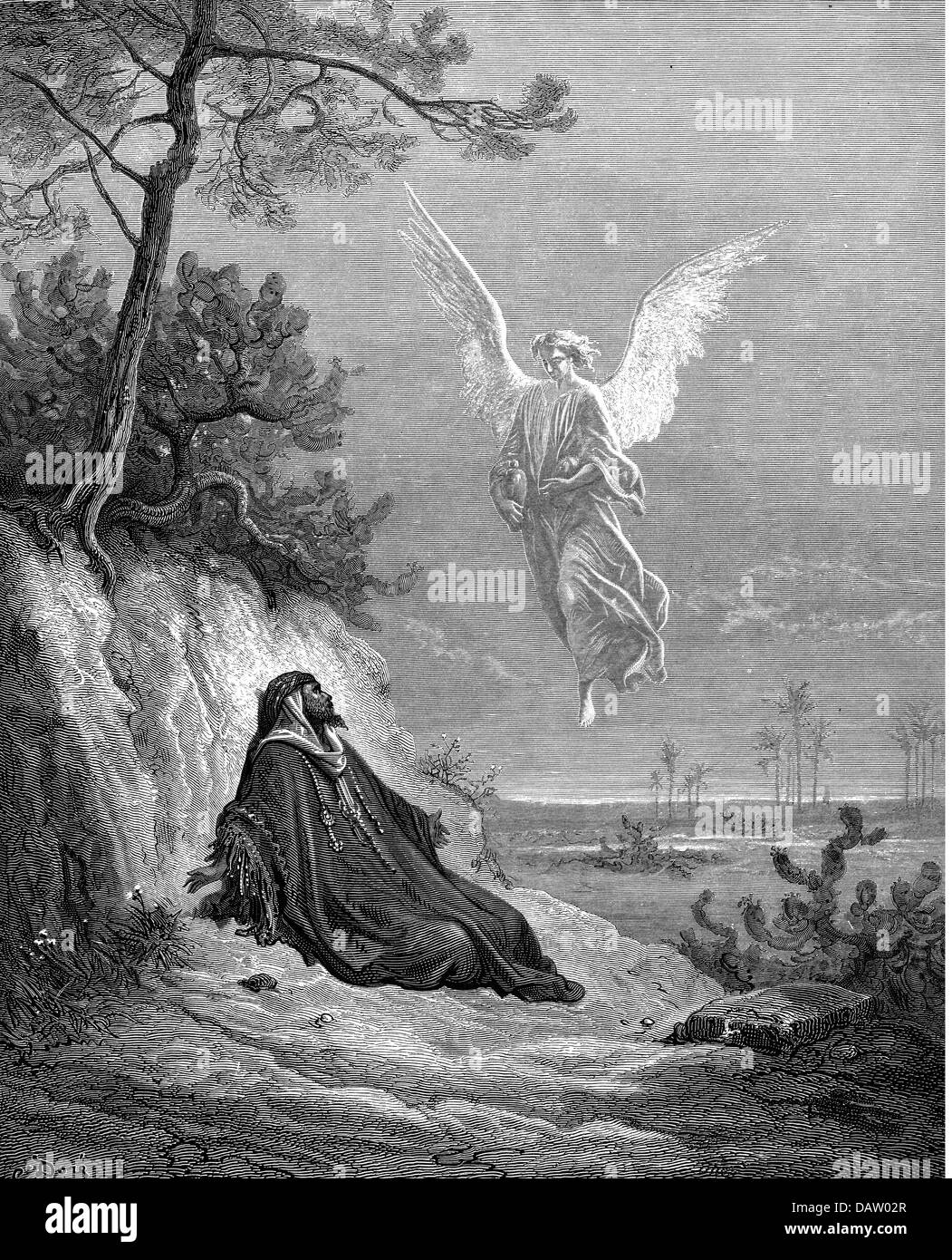 Religion, biblische Szenen, Elia und der Engel', Holzstich zur Bibel von Gustave Doré, 1866, Artist's Urheberrecht nicht geklärt zu werden. Stockfoto