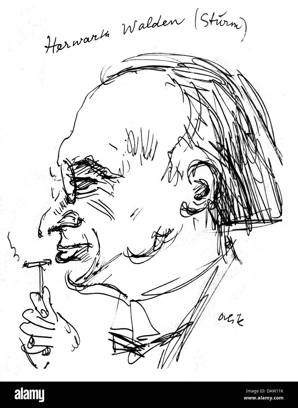 Walden, Herwarth, 16.9.1878 - 31.10.1941, deutscher Autor/Schriftsteller und Komponist, Porträt, Zeichnung von Emil-Orlik, 1926, Stockfoto