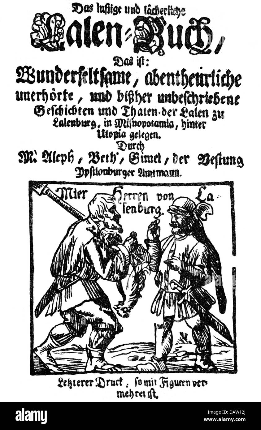 Literatur, Titel und Titelblätter, 'Lalenbuch', Holzschnitt, Straßburg, nach 1597, Zusatzrechte-Clearences-nicht vorhanden Stockfoto