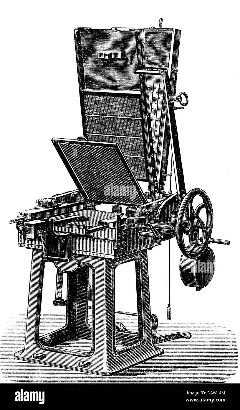 Industrie, Streichhölzer, Maschine, Streichholz-Einlegemaschine, 'Seybold'-System, Holzgravur, nach 1850, Zusatzrechte-Freiungen-nicht verfügbar Stockfoto