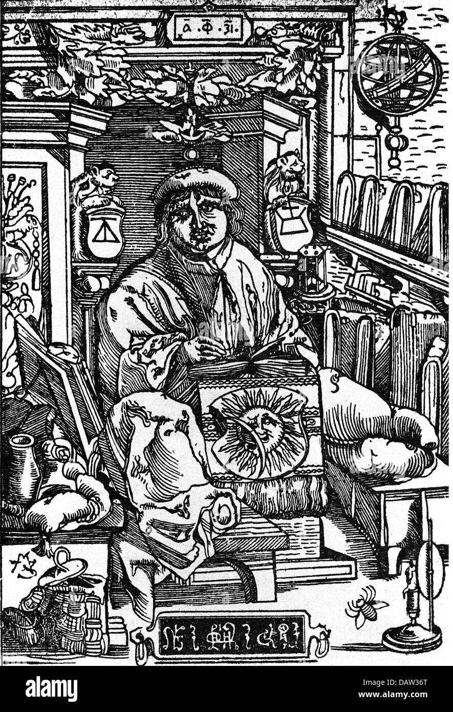 Skaryna, Franciscus, 6.3.1486 - Mai 1541, weißrussischer Mediziner, Druckarbeiter, Verleger, volle Länge, Eigenhalblänge, Holzschnitt, 1531, Stockfoto