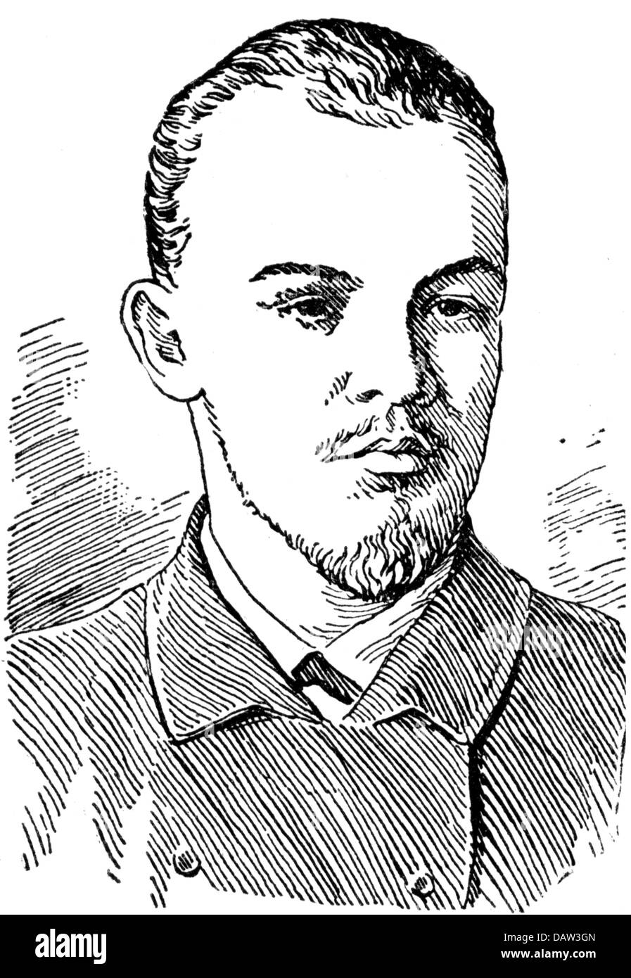 Lenin (Vladimir Iljich Uljanow), 22.4.1870 - 21.1.1924, russischer Politiker, Porträt, als Student, nach Foto, 1890 / 1891, Holzschnitt, 1892, Stockfoto