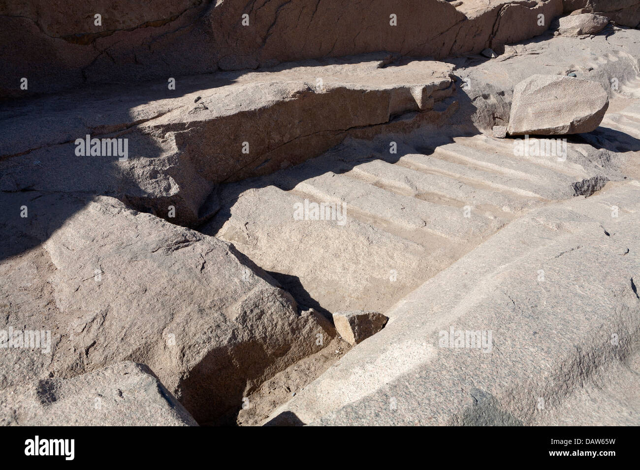 Steinbruch-arbeiten in der unvollendete Obelisk Open Air Museum, nördlichen Steinbrüche Assuan, Ägypten Stockfoto