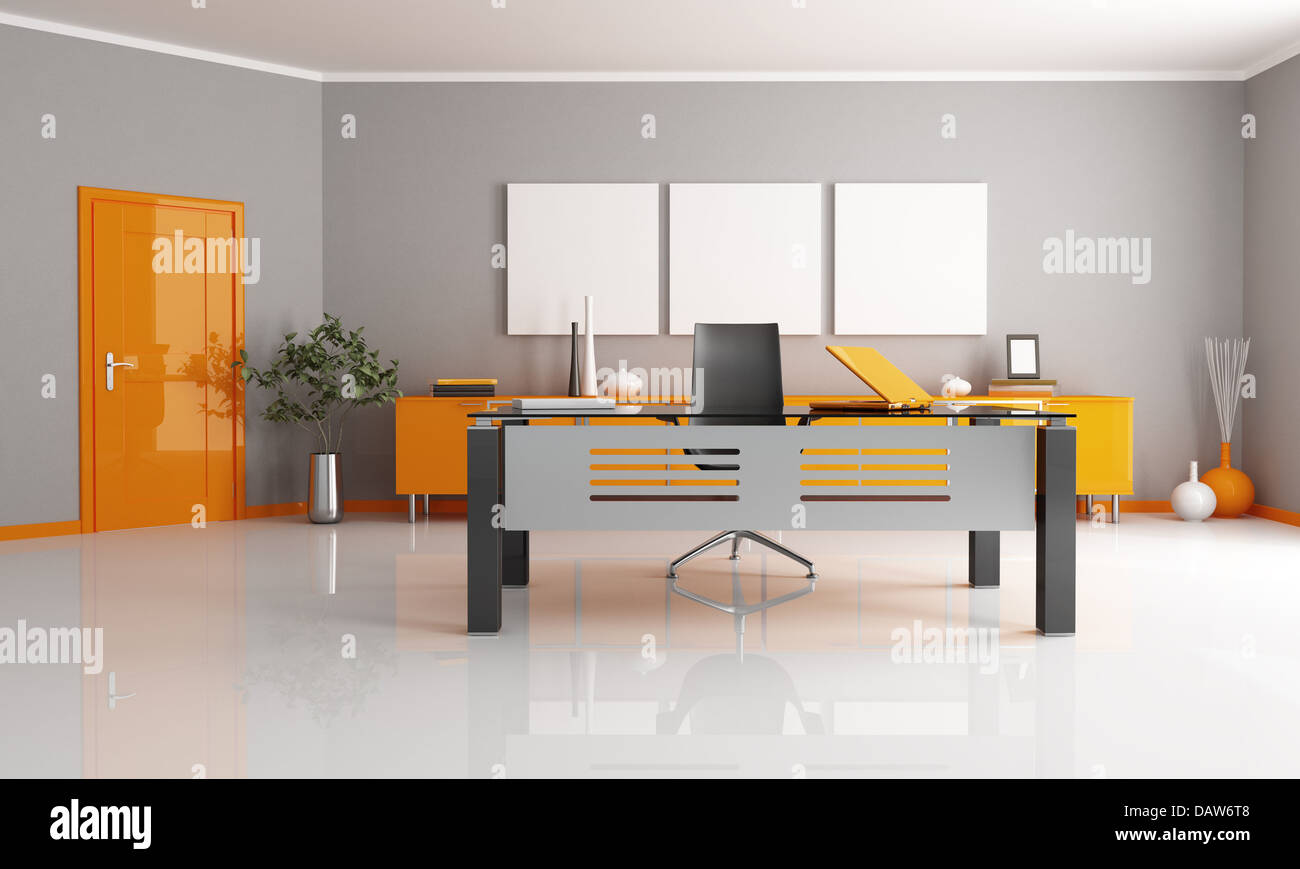 Zeitgenössische schwarze und orange Office - Rendering Stockfoto