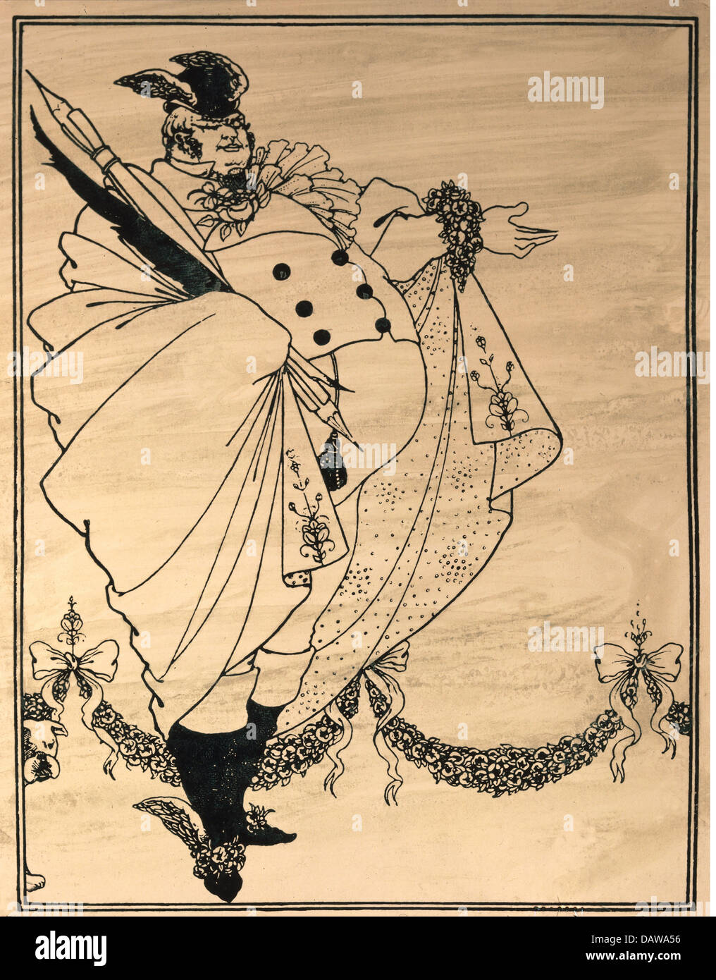 Bildende Kunst, Beardsley, Aubrey (1872-1898), print, "The Journalist", satirische veröffentlicht Zeichnung, in der Zeitschrift "The Savoy" Stockfoto