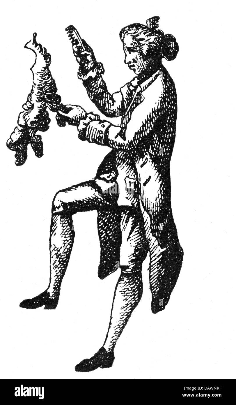 Menschen, Berufe, perückenmacher, Kupferstich, Deutschland, 18. Jahrhundert, Perücke, Handwerk, Handwerker, historische, geschichtliche, künstlerische Urheberrecht nicht gelöscht werden Stockfoto