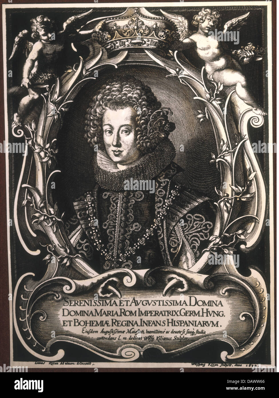 Maria Anna, 18.8.1606 - 13.5.1646, heiligen römischen Kaiserin 15.2.1637 - 13.5.1646, Königin von Ungarn und Böhmen, Porträt, Kupferstich von Wolfgang Kilian, 1679, Privatsammlung, Artist's Urheberrecht nicht gelöscht werden Stockfoto