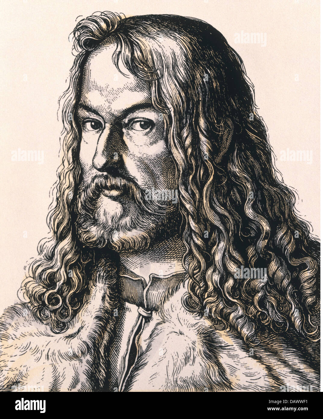 Dürer, Albrecht, 21.5.1471 - 6.4.1528, deutscher Künstler (Maler, Illustrator), Porträt, holzstich von Hugo Buerkner, 1854, Privatsammlung, Artist's Urheberrecht nicht gelöscht werden Stockfoto