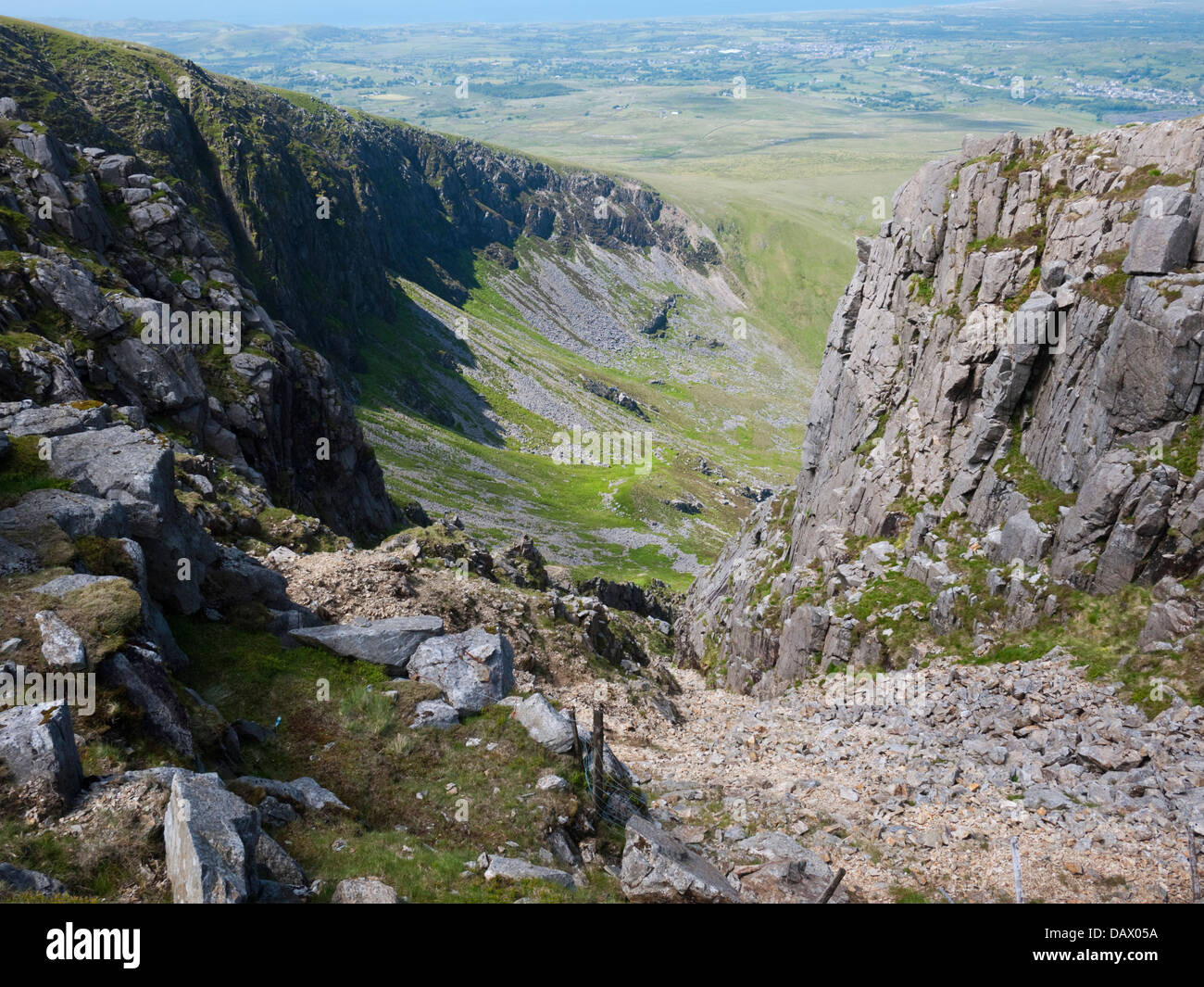 Der Snowdonia Nantlle Ridge - Craig Cwm Silyn großer Stein schießen Stockfoto