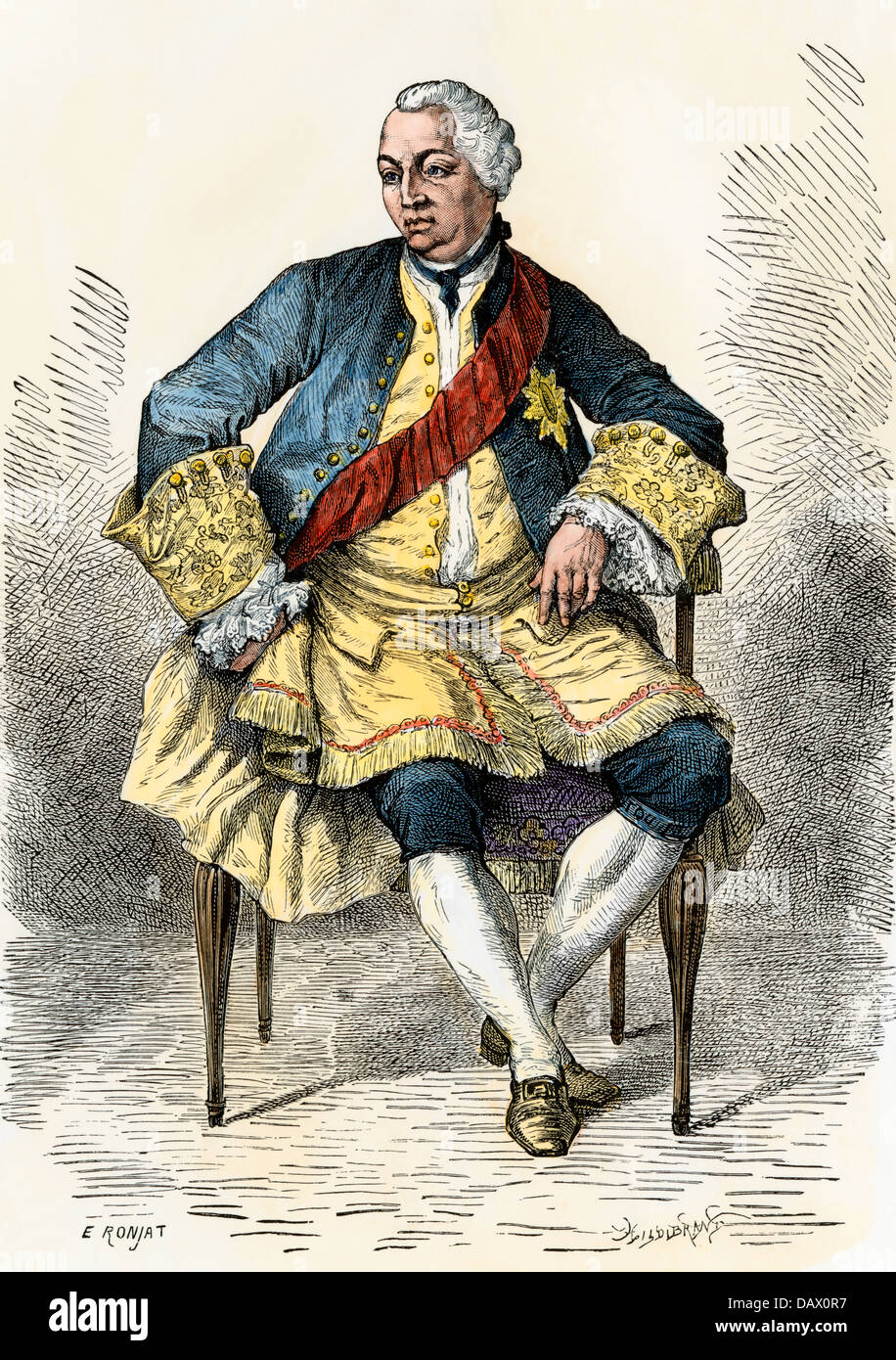 Georg III., König von England während der Amerikanischen Revolution. Hand - farbige Holzschnitt Stockfoto