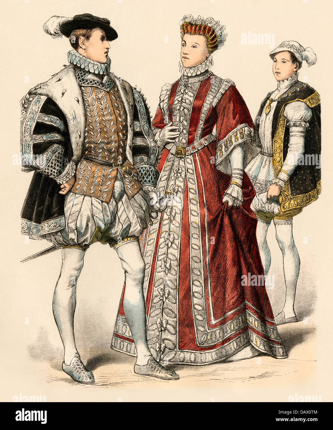 Franz II., König von Frankreich (links), als Dauphin (rechts), und seine Schwester, Elisabeth de Valois, Frau des spanischen König Phillip II. Hand-farbig drucken Stockfoto
