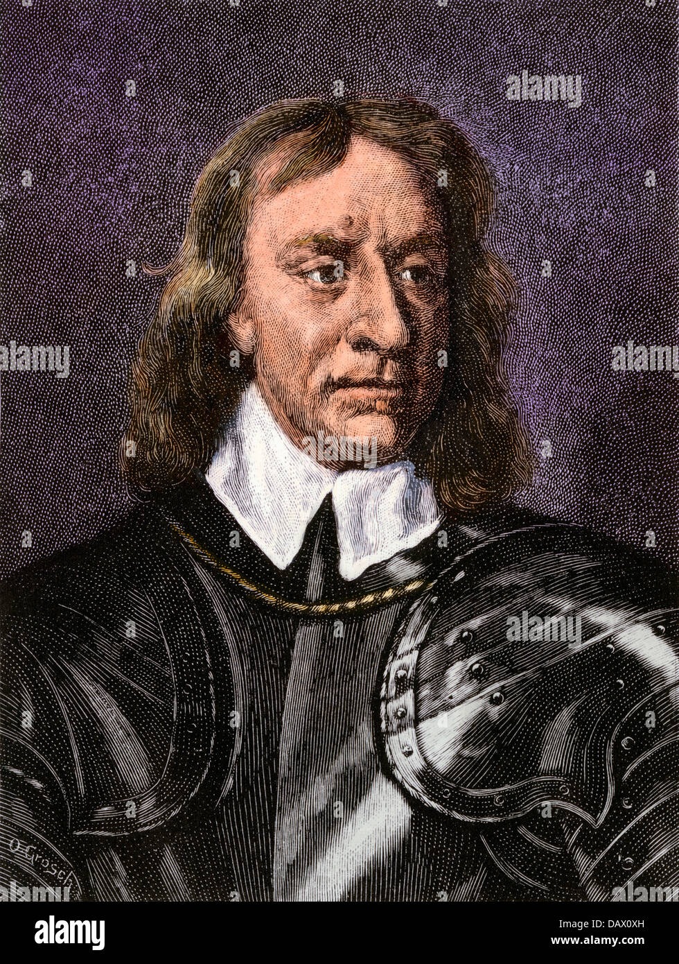 Portrait von Oliver Cromwell. Hand - farbige Holzschnitt Stockfoto