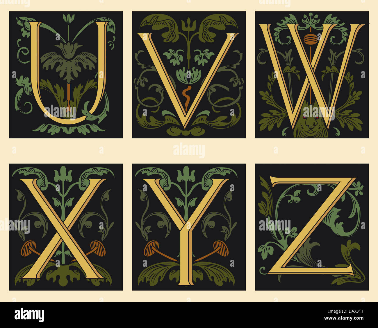 Sechzehnten Jahrhundert Alphabet U V W X Y Z Stockfoto