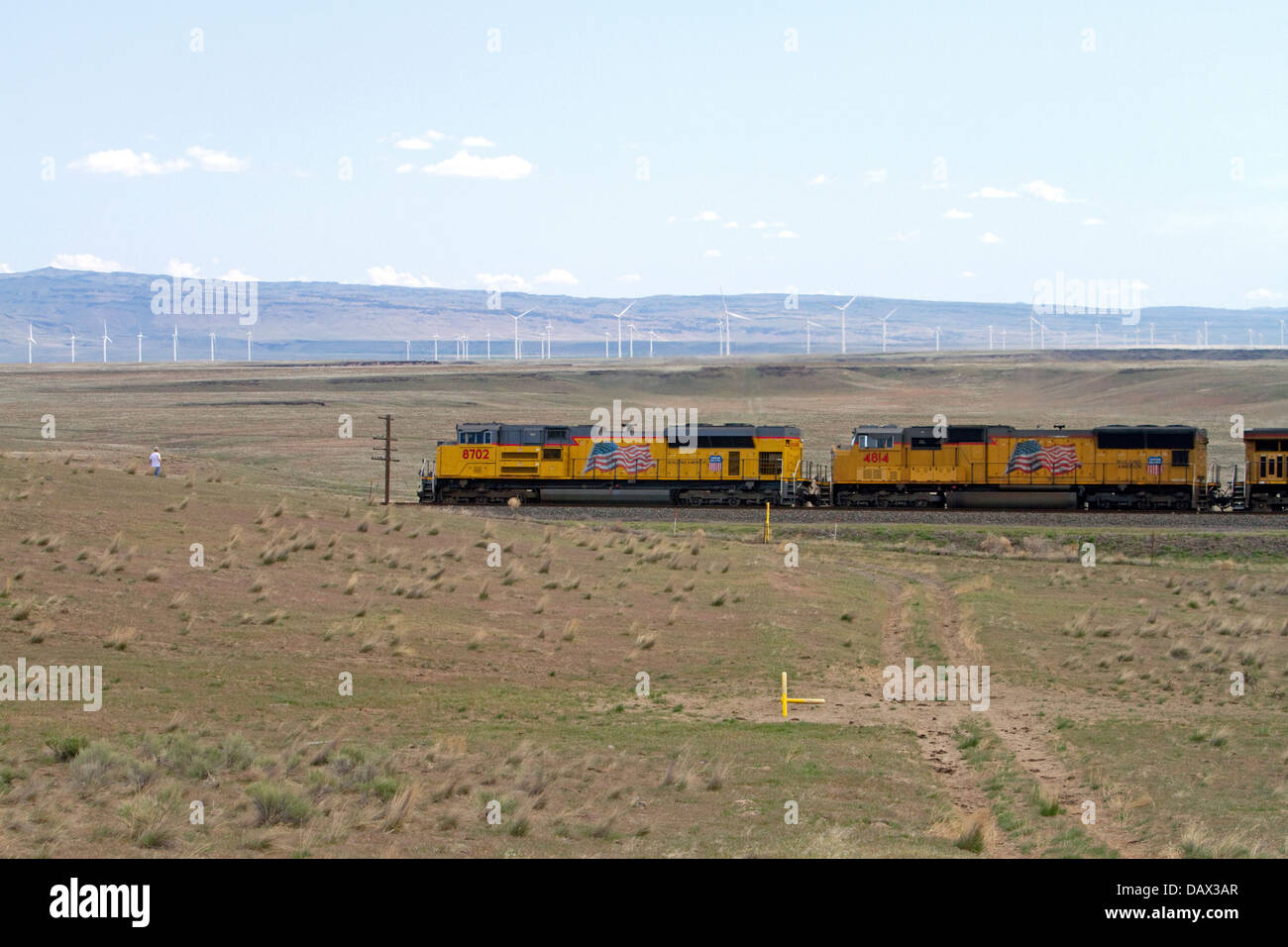 Union Pacific Güterzug in Elmore County, Idaho, USA. Stockfoto
