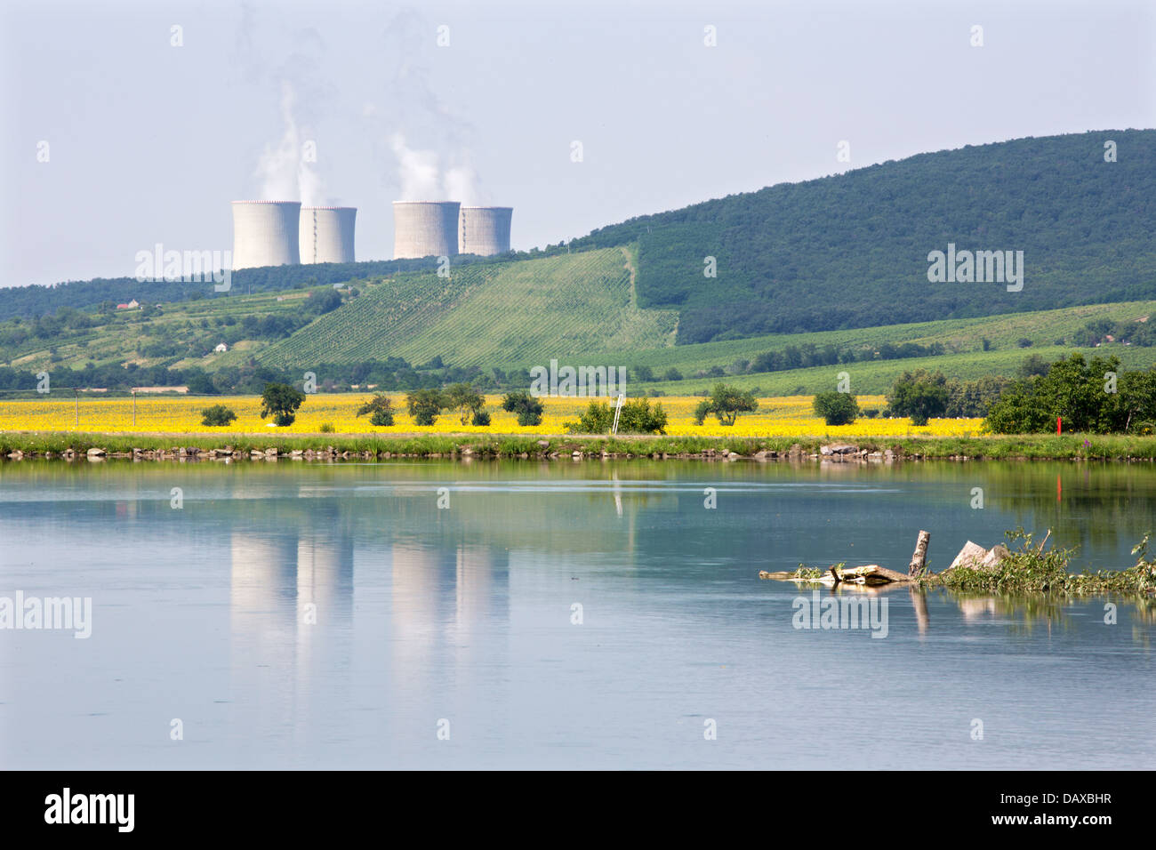 Pflanze Fluss Hron und Kernkraftwerk Mochovce - Slowakei Stockfoto
