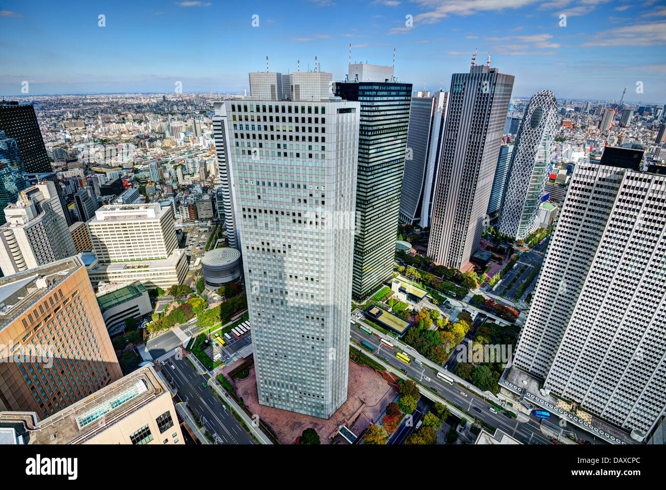 e Shinjuku Finanzviertel von Tokio, Japan. Stockfoto