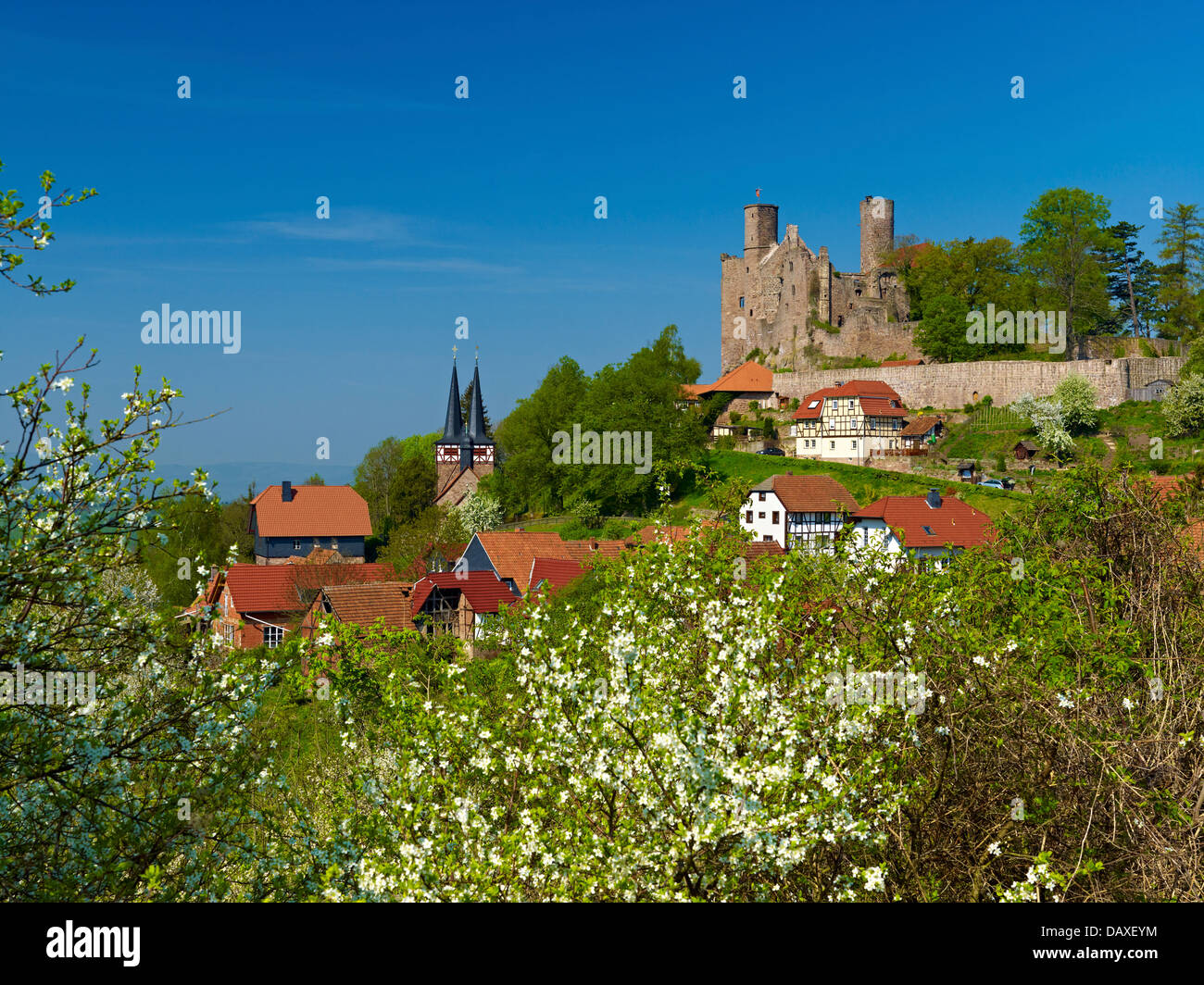 Burg Hanstein mit Rimbach, Bornhagen, Landkreis Eichsfeld, Thüringen, Deutschland Stockfoto