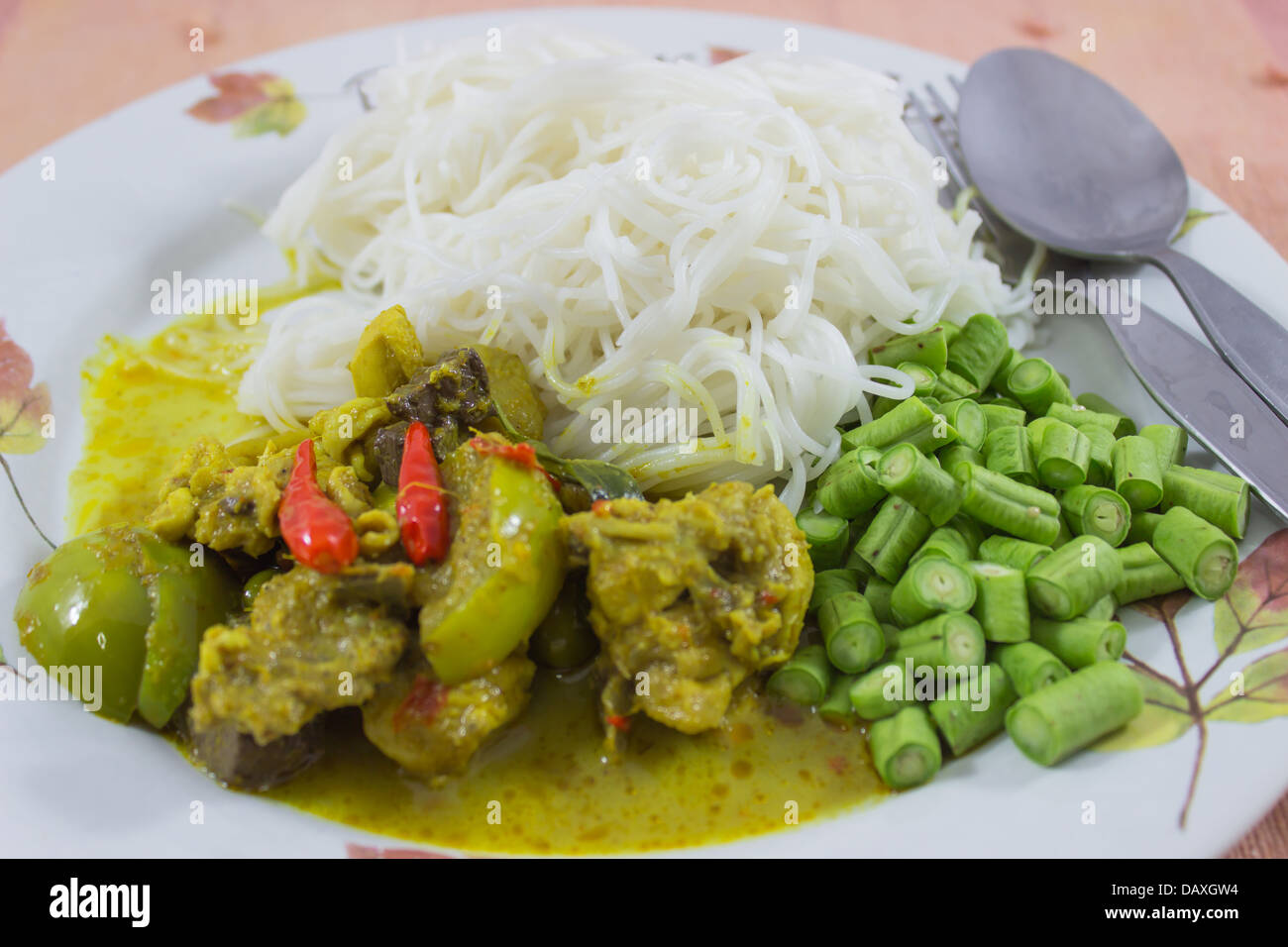 Thai Cuisine Green curry mit Huhn und Nudeln, Gaeng Kiaw Wän gai Stockfoto