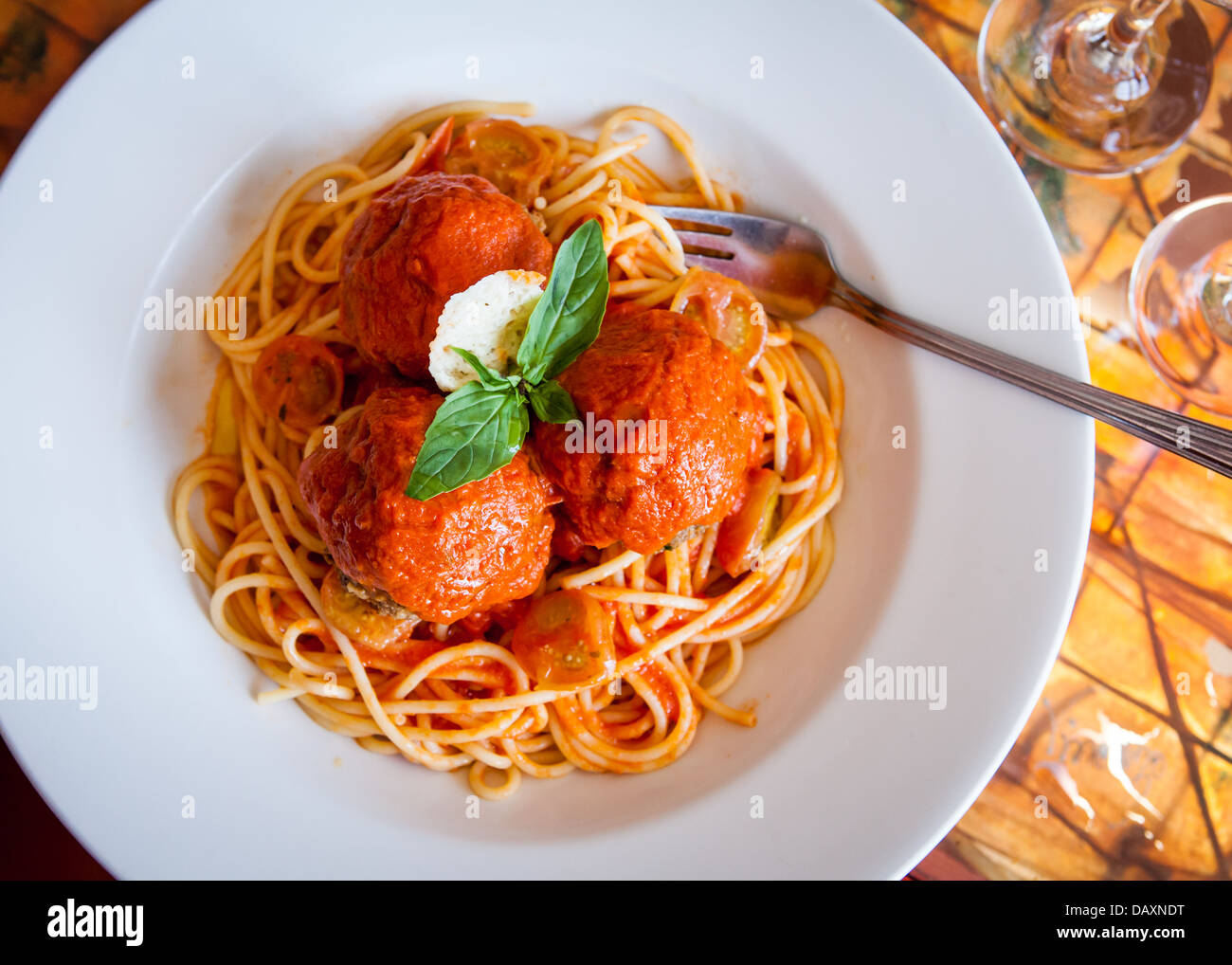 Spaghetti und Fleischbällchen italienisches Essen Stockfoto